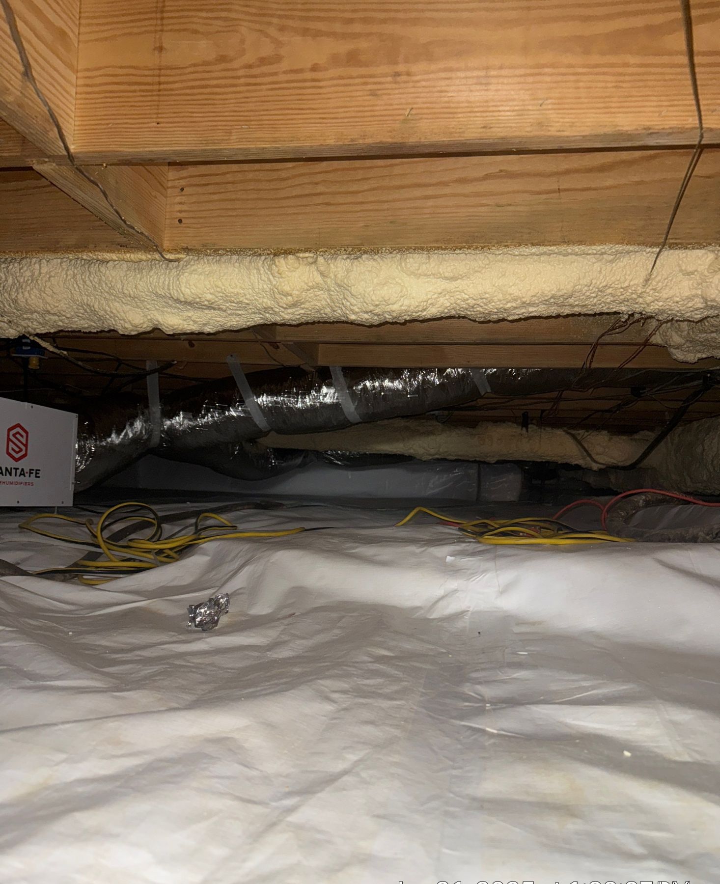 Completed crawlspace moisture-control system with liner and permanent dehumidification