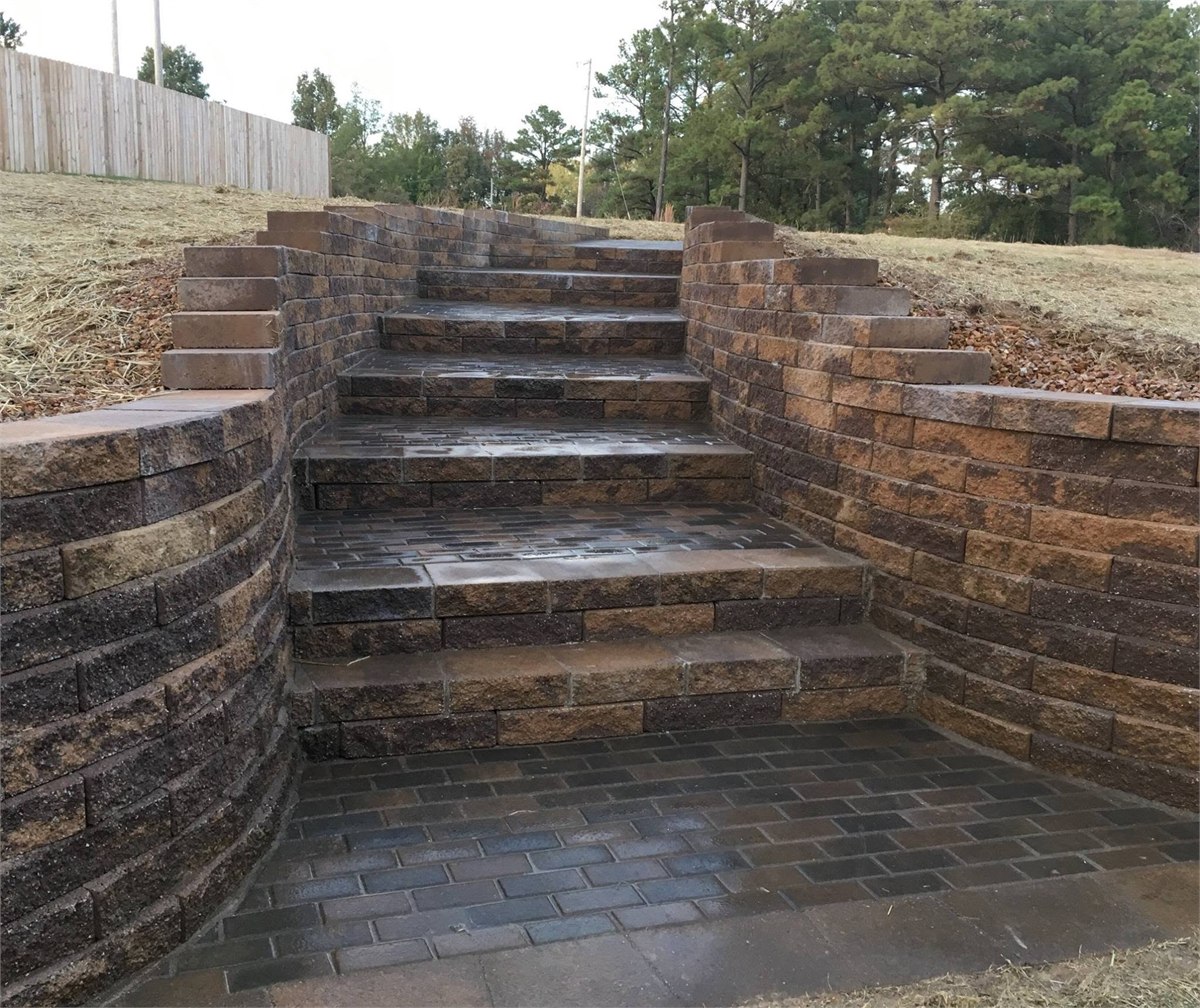 Retaining wall system at a Northeast Arkansas property, photograph 1