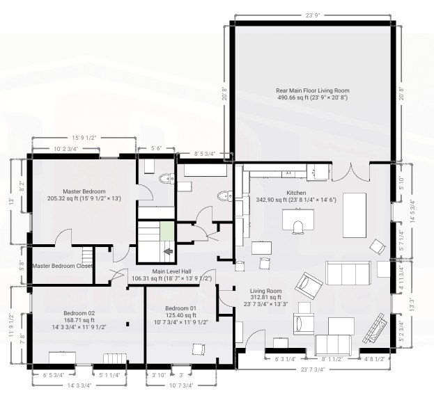 Measured floor plan documenting rooms, dimensions, and existing property conditions