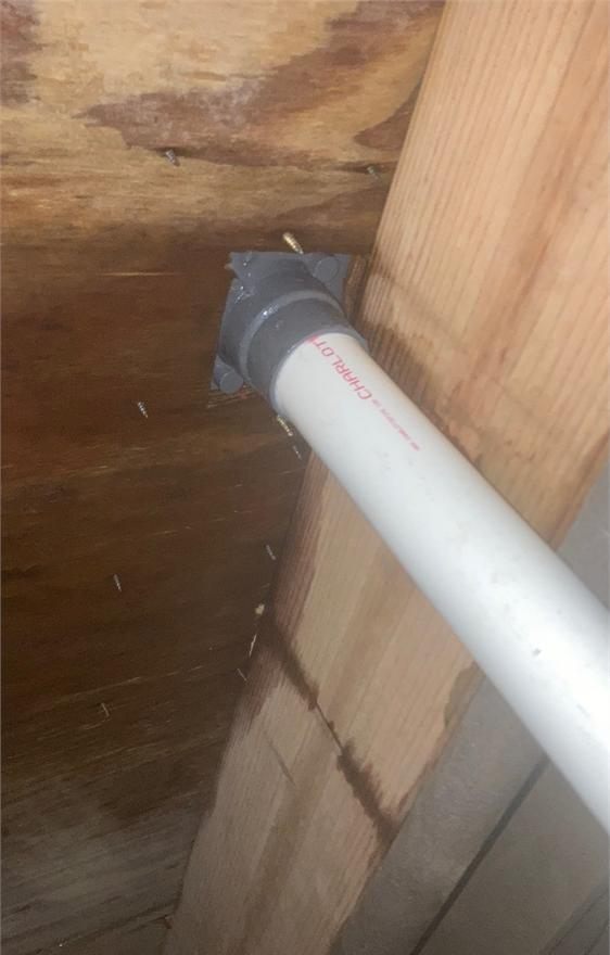 Plumbing drain leak causing floor decking damage