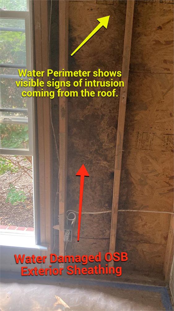 Roof leak causing interior water damage